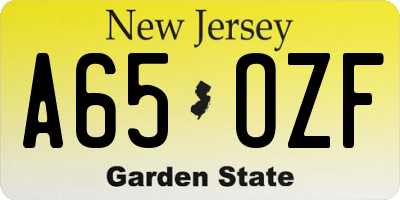 NJ license plate A65OZF