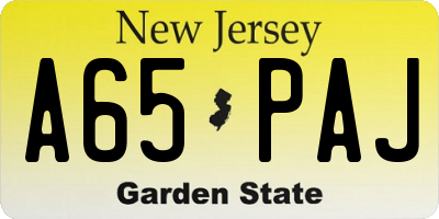 NJ license plate A65PAJ