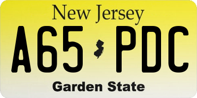 NJ license plate A65PDC