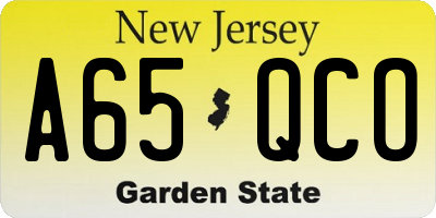 NJ license plate A65QCO
