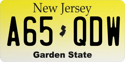 NJ license plate A65QDW