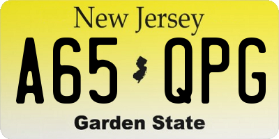 NJ license plate A65QPG
