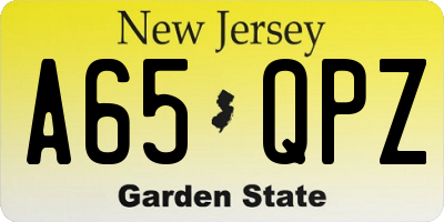 NJ license plate A65QPZ
