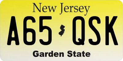 NJ license plate A65QSK