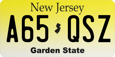 NJ license plate A65QSZ