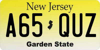 NJ license plate A65QUZ