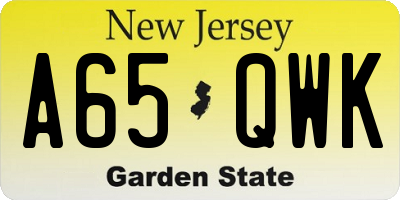 NJ license plate A65QWK