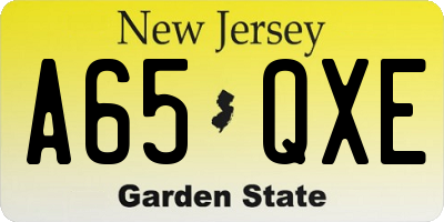 NJ license plate A65QXE