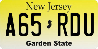 NJ license plate A65RDU