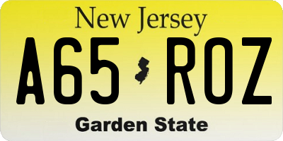 NJ license plate A65ROZ