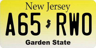 NJ license plate A65RWO