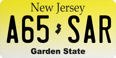 NJ license plate A65SAR