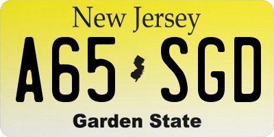 NJ license plate A65SGD