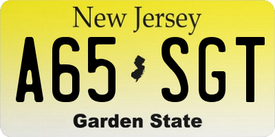 NJ license plate A65SGT