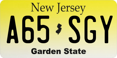 NJ license plate A65SGY