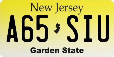 NJ license plate A65SIU