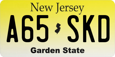 NJ license plate A65SKD
