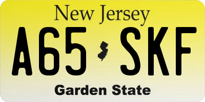 NJ license plate A65SKF