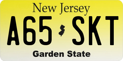 NJ license plate A65SKT