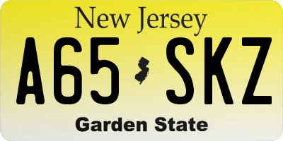 NJ license plate A65SKZ
