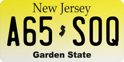 NJ license plate A65SOQ