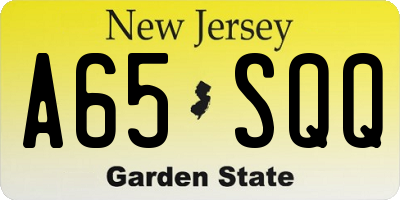 NJ license plate A65SQQ
