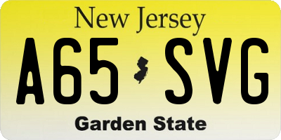 NJ license plate A65SVG