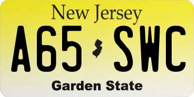 NJ license plate A65SWC