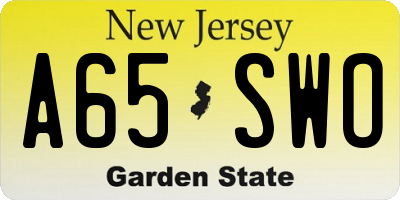 NJ license plate A65SWO