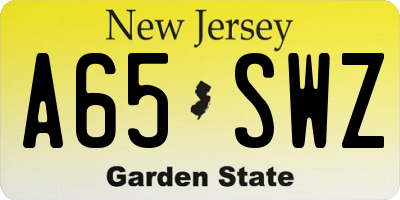 NJ license plate A65SWZ
