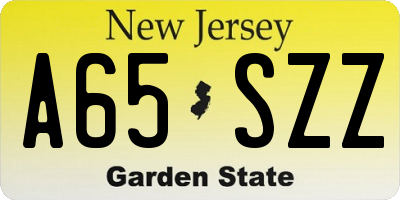 NJ license plate A65SZZ