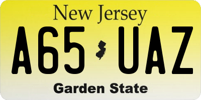NJ license plate A65UAZ