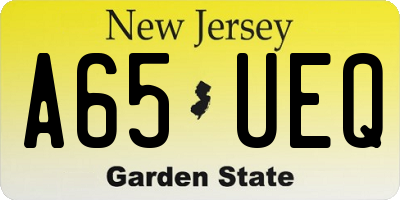 NJ license plate A65UEQ