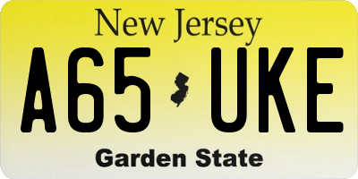 NJ license plate A65UKE