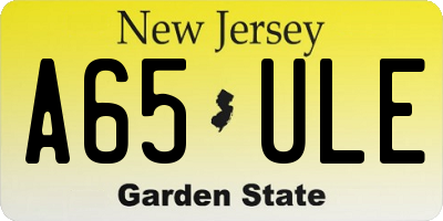NJ license plate A65ULE