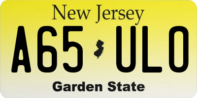 NJ license plate A65ULO