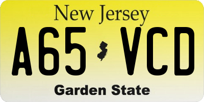 NJ license plate A65VCD