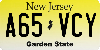 NJ license plate A65VCY