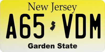 NJ license plate A65VDM