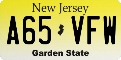 NJ license plate A65VFW