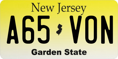 NJ license plate A65VON