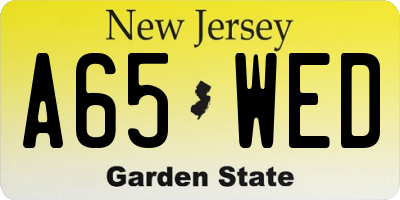 NJ license plate A65WED
