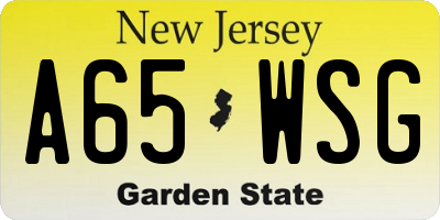 NJ license plate A65WSG