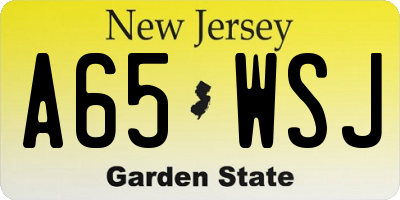 NJ license plate A65WSJ