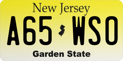 NJ license plate A65WSO