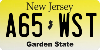 NJ license plate A65WST
