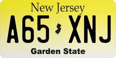 NJ license plate A65XNJ