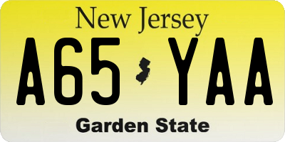 NJ license plate A65YAA