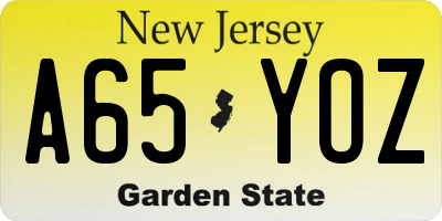 NJ license plate A65YOZ