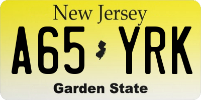 NJ license plate A65YRK